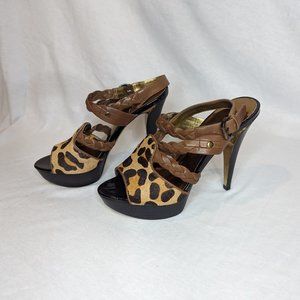 Guess Brand Animal Print Leopard Cheetah Leather Strappy Heel